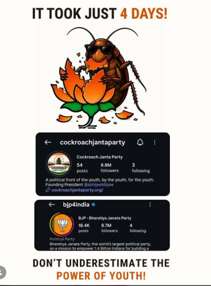 Cockroach Janata Party viral Instagram movement surpasses BJP followers on social media