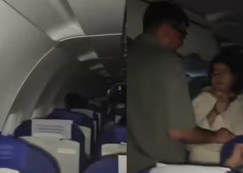 Passengers seated inside an IndiGo flight during a power outage on the Vadodara Delhi route