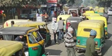 Taxi drivers protesting during the Delhi taxi strike over fare hike demand