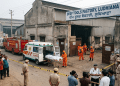 Emergency response team outside a Ludhiana factory after a suspected gas leak left three workers dead and two hospitalised.